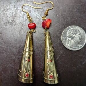 Gold-Tone Jingle Cone Earrings with Red Coral Accent